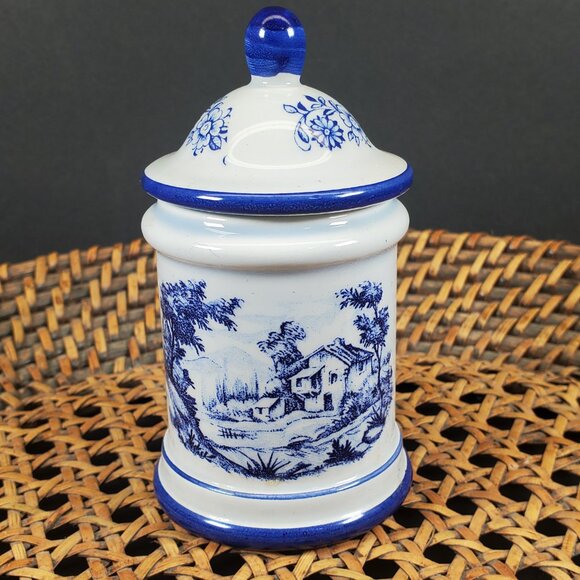 Vintage Otco Italy Mini Blue & White Ceramic Apothecary Jar - Picture 4 of 6